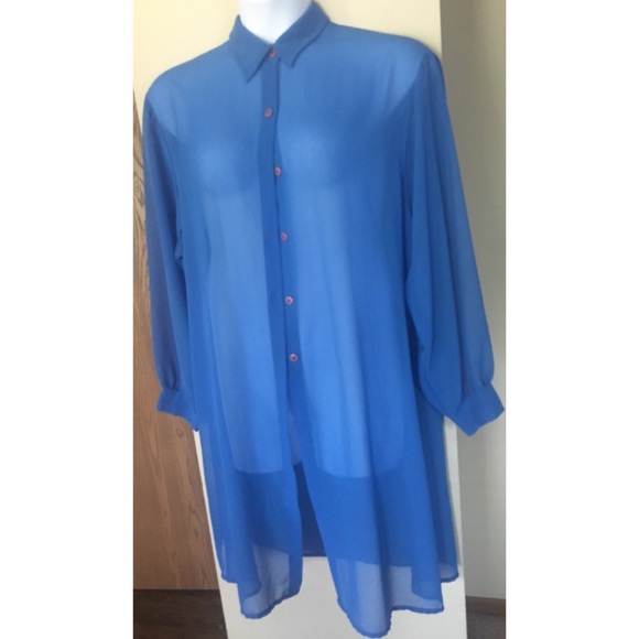 Sheer Royal Blue Chiffon Midi Duster - Picture 1 of 4